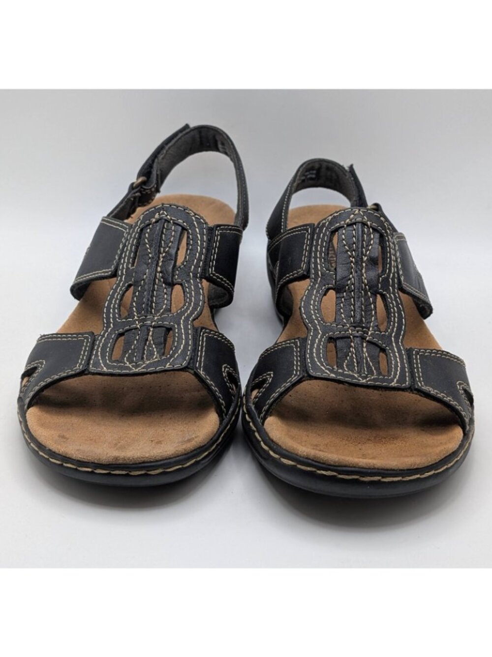 Clarks Leisa Vine Women's Sandals Black Leather Strappy Slingback Size 7.5 Wedge - Picture 3 of 6